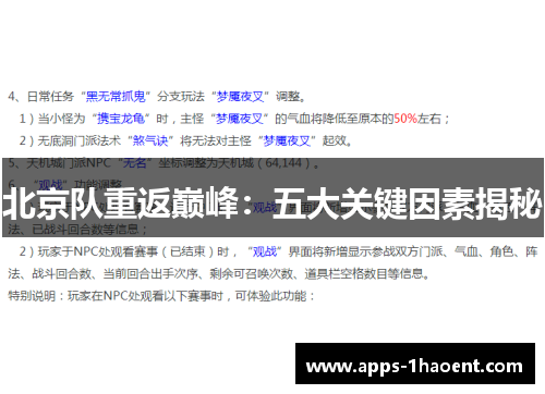 北京队重返巅峰：五大关键因素揭秘